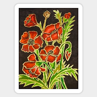 Red poppies on black Sticker